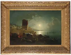 Paul Franken, Der Jungfrauenturm (Qiz Qalasi) in Baku am Kaspischen Meer, 1880, Oil on canvas