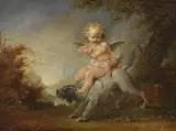 Januarius Zick, Amor auf einem Hund reitend, Oil on panel
