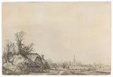 Hütten am Kanal - Ansicht von Diemen bei Amsterdam by Rembrandt Harmensz van Rijn, 1645, Etching, sold May 2013
