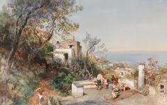 Oswald Achenbach, Blick über die Bucht von Neapel, 1880, Watercolor