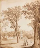 Jacob Philipp Hackert, Die Miniaturburg "Castelluccia" im Park des Königspalastes Caserta, 1786, Pen and ink drawing