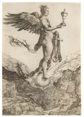 Nemesis (Das große Glück) by Albrecht Durer, 1501, Engraving, sold May 2013