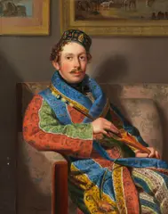 Leopold Fertbauer, Junger Herr im Rauchermantel, 1830, Oil on panel