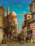 Carl Wuttke, Straßenszene an der Kai-Bey-Moschee in Kairo, 1918, Oil on panel