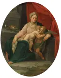 Hans Rottenhammer, Madonna mit dem Jesusknaben und einem Engel, 1620, Oil on copper
