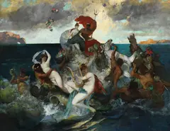 Otto Seitz, Hochzeitszug des Neptun und der Amphitrite (Ölstudie), 1874, Oil on canvas