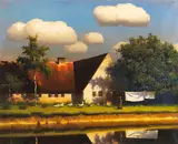 Strickende Gänseliesel hinterm Bauernhaus by Paul Wilhelm Keller-Reutlingen, 1880, Oil on canvas, sold May 2013