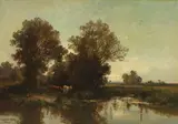 Fritz Halberg-Krauss, Weidende Kühe im Dachauer Moos, Oil on cardboard
