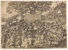 Pieter van der Borcht, Die große Dorfhochzeit, 1560, Engraving