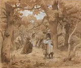 Anton von Werner, 2 Blätter: Das Begräbnis. Schlafender Mönch, 1863, Pencil drawing