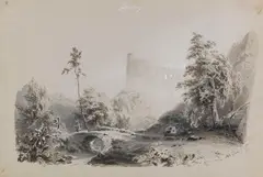 Anthon Sem, Falkenburg, 1851, Brush and ink drawing