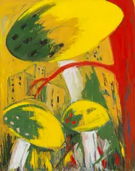 Häuserpilze by Helmut Middendorf, 1979, Acrylic on canvas, sold Apr 2013