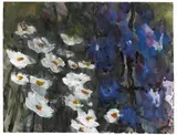 Klaus Fußmann, Margeriten und Rittersporn, 1985, Watercolor