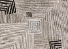 Willi Müller-Hufschmid, 5 Blätter: Ohne Titel. Komposition mit gestreiften Rechtecken. Rechtecke, Balken und Punkt. Labyrinth. Streifenbahnen mit schwarzem Quadrat, 1950, Pen and India ink drawing