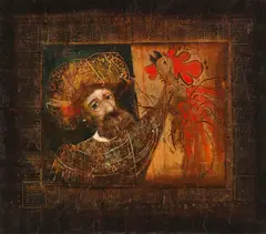 Bärtiger mit Hahn by Mersad Berber, 1979, Woodcut in colors, sold Apr 2013