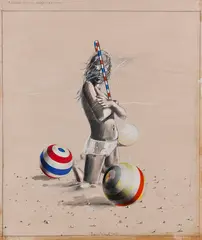 Peter Nagel, Girl at the beach, 1972, Mixed media