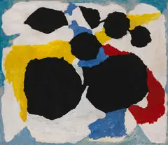 Dieter Göltenboth, Schwarz-rot-blau-gelb bewegt, 1957, Oil on fibreboard