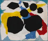 Dieter Göltenboth, Schwarz-rot-blau-gelb bewegt, 1957, Oil on fibreboard