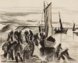 Max Pechstein, Fischer mit Booten an der Lupow-Mündung in Pommern