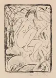 Otto Mueller, Sitzende, von Blattwerk umgeben (helle Fassung), 1923, Lithographie auf Japanbütten