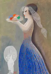Béla Kádár, Dame mit Tablett, 1930, Gouache