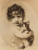 Emil Nolde, Kleines Mädchen mit Kätzchen im Arm, 1892, Charcoal drawing