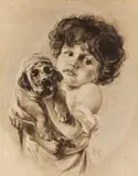 Emil Nolde, Kind mit Hündchen im Arm, 1892, Charcoal drawing