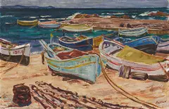 Boote am Strand by Arnold Balwé, 1960, Oil on canvas, sold Apr 2013