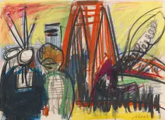 Auf der Brücke by Rolf Nesch, 1932, Oil crayon, sold Apr 2013