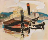 Max Kaus, Boote am Strand, 1931, Watercolor