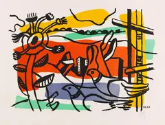 Composition aux deux Oiseaux by Fernand Léger, 1954, Lithograph in colors, sold Apr 2013