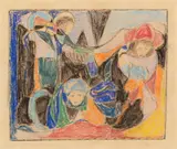 Adolf Hölzel, Drei Figuren in Landschaft, 1920, Colored chalk drawing