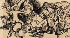 Wilhelm Morgner, Figürliche Szene (Vision), 1916, Pen and India ink drawing