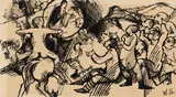 Wilhelm Morgner, Figürliche Szene (Vision), 1916, Pen and India ink drawing