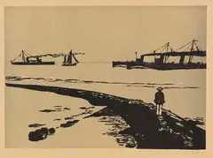Wilhelm Laage, Marine, 1907, Woodcut in colors
