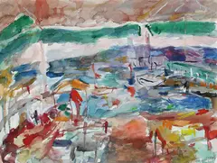 Manfred Henninger, Blick auf den Bodensee, 1977, Watercolor