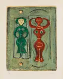 Massimo Campigli, Composition con due Figure, 1965, Lithograph in colors