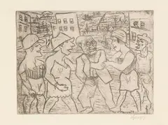 Paul Gangolf, Kokottenüberfall, Marseille, 1920, Etching