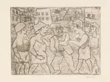 Paul Gangolf, Kokottenüberfall, Marseille, 1920, Etching