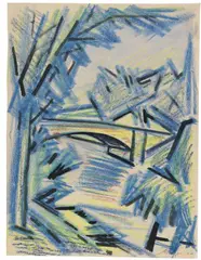 Emil Maetzel, Landschaft mit Brücke, 1917, Colored chalk drawing