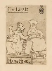 Die Gelehrten, Ex Libris Hans Fehr by Emil Nolde, 1906, Etching, sold Apr 2013
