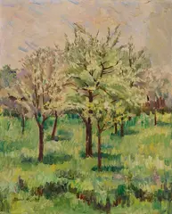 Albert Mueller, Blühende Bäume, 1910, Oil on cardboard