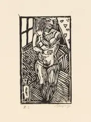 Paul Gangolf, Stehender Akt von vorne, 1920, Woodcut