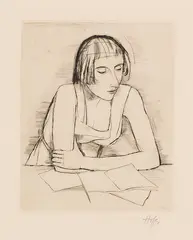 Karl Hofer, Beim Lesen, 1924, Drypoint
