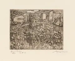 Paul Gangolf, Marché aux puces, 1927, Etching