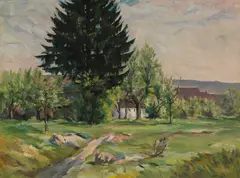 Häuser hinter Bäumen by Albert Mueller, 1910, Oil on canvas, sold Apr 2013