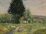 Albert Mueller, Häuser hinter Bäumen, 1910, Oil on canvas