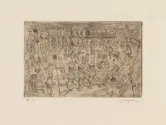 Paul Gangolf, Das Hindudorf, 1930, Etching