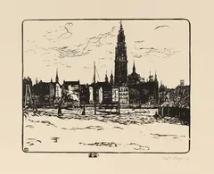 Wilhelm Laage, Kathedrale in Antwerpen, 1908, Woodcut