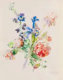 Rosen und Rittersporn by Oskar Kokoschka, 1965, Watercolor, sold Dec 2012